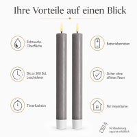 Deluxe Homeart LED Stabkerze 2er Set Grau