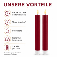 Deluxe Homeart LED Stabkerze 2er Set Bordeaux