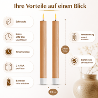 Deluxe Homeart LED Stabkerzen 2er Set Karamellbraun