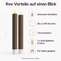 Deluxe Homeart LED Stabkerzen 2er Set Mokka