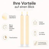 Deluxe Homeart LED Stabkerze 2er Set Creme