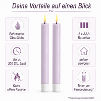 Deluxe Homeart LED Stabkerze 2er Set Hell Lila