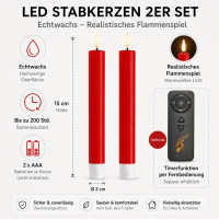Deluxe Homeart LED Stabkerzen 2er Set Rot