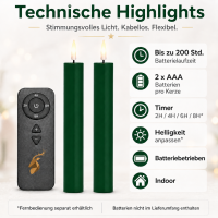 Deluxe Homeart LED Stabkerze 2er Set Dunkel Grün