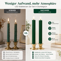 Deluxe Homeart LED Stabkerze 2er Set Dunkel Grün
