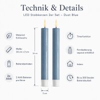 Deluxe Homeart LED Stabkerze 2er Set Dust Blue