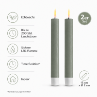 Deluxe Homeart LED Stabkerze 2er Set Salbei Grün