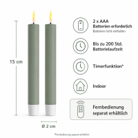 Deluxe Homeart LED Stabkerze 2er Set Salbei Grün