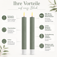 Deluxe Homeart LED Stabkerze 2er Set Salbei Grün