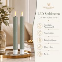 Deluxe Homeart LED Stabkerze 2er Set Salbei Grün