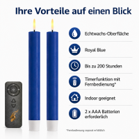 Deluxe Homeart LED Stabkerzen 2er Set Royal Blau