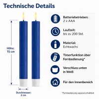 Deluxe Homeart LED Stabkerzen 2er Set Royal Blau
