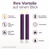 Deluxe Homeart LED Stabkerze 2er Set Dunkel Lila