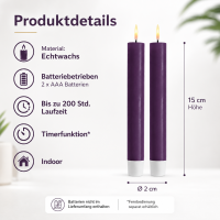 Deluxe Homeart LED Stabkerze 2er Set Dunkel Lila