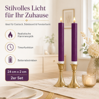 Deluxe Homeart LED Stabkerze 2er Set Dunkel Lila