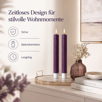 Deluxe Homeart LED Stabkerze 2er Set Dunkel Lila