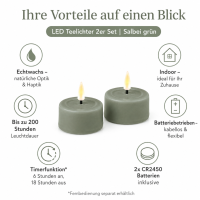 Deluxe Homeart LED Teelichter Salbei Grün 2er Set Klein