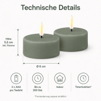 Deluxe Homeart LED Teelichter Salbei Grün 2er Set Groß