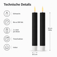 Deluxe Homeart LED Stabkerze 2er Set Schwarz