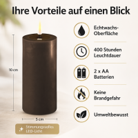 Deluxe Homeart LED Kerze mit Timerfunktion Mokka