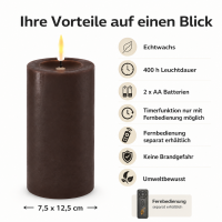 Deluxe Homeart LED Kerze mit Timerfunktion Mokka