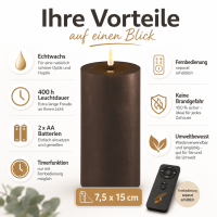 Deluxe Homeart LED Kerze Mokka 7,5 x 15 cm