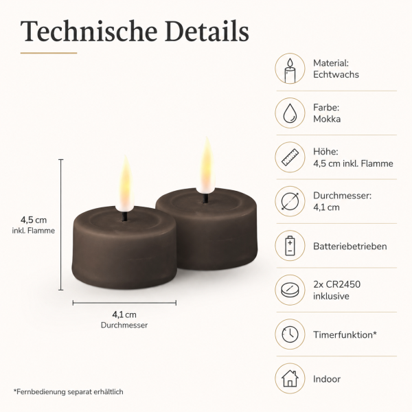 Deluxe Homeart LED Kerze Mokka Teelicht