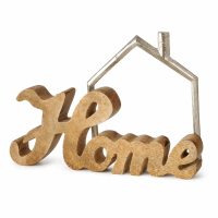 Schriftzug Home Deko 25x16cm Natur Honigbraun Holz mit Hausmotiv