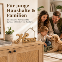 Schriftzug Home Deko 25x16cm Natur Honigbraun Holz mit Hausmotiv