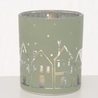 Elegante Glas-Windlichter im 2er Set Teelichthalter mit Häuser Motiv