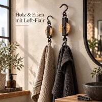 Garderobenhaken Holz Metall 20-27cm Natur Braun - Industrial Wandhaken