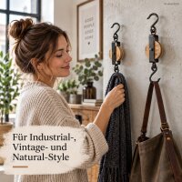 Garderobenhaken Holz Metall 20-27cm Natur Braun - Industrial Wandhaken