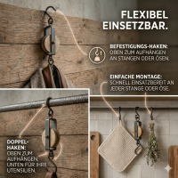 Garderobenhaken Wandhaken "Flaschenzug" aus Mangoholz und Metall SET