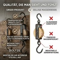 Garderobenhaken Wandhaken "Flaschenzug" aus Mangoholz und Metall SET