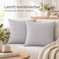 Kissenhüllen 45x45 Grau hellgrau - schlichte Dekokissenbezüge 2er Set