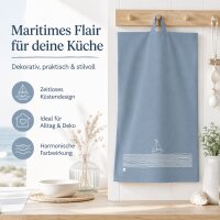 Maritimes Küchentuch 50x70 Blau Graublau - Geschirrhandtuch Segelboot