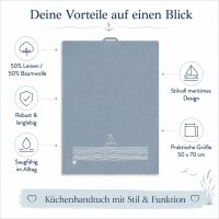 Maritimes Küchentuch 50x70 Blau Graublau - Geschirrhandtuch Segelboot