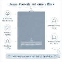 Maritimes Küchentuch 50x70 Blau Graublau - Geschirrhandtuch Segelboot