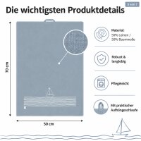 Maritimes Küchentuch 50x70 Blau Graublau - Geschirrhandtuch Segelboot