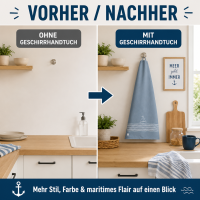 Maritimes Küchentuch 50x70 Blau Graublau - Geschirrhandtuch Segelboot