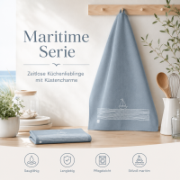 Maritimes Küchentuch 50x70 Blau Graublau - Geschirrhandtuch Segelboot