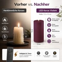 Deluxe Homeart LED Kerze mit Timerfunktion Violett