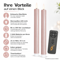 Deluxe Homeart LED Kerze Rose Stabkerze 15 cm