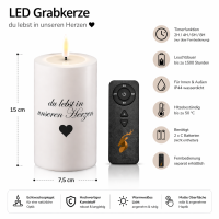 LED Grabkerze Deluxe Homeart Trauerkerze Indoor und Outdoor Wasserdicht IP 44- ( Du lebst in unseren Herzen )