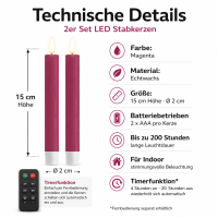 Deluxe Homeart LED Kerze Magenta Stabkerze 15 cm
