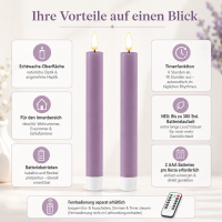 Deluxe Homeart LED Kerze Lavendel Stabkerze 24 cm